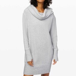 Lululemon Athletica Along The Way Sweater Dress Cowl Neck Ultra Light Gray XL